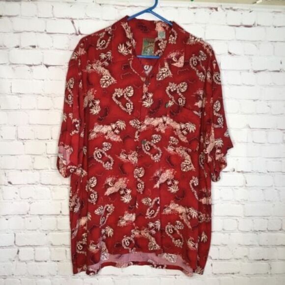 Vtg PINEAPPLE CONNECTION Men’s Red Hawaiian‎ Tropical Shirt Size XL - Picture 2 of 10